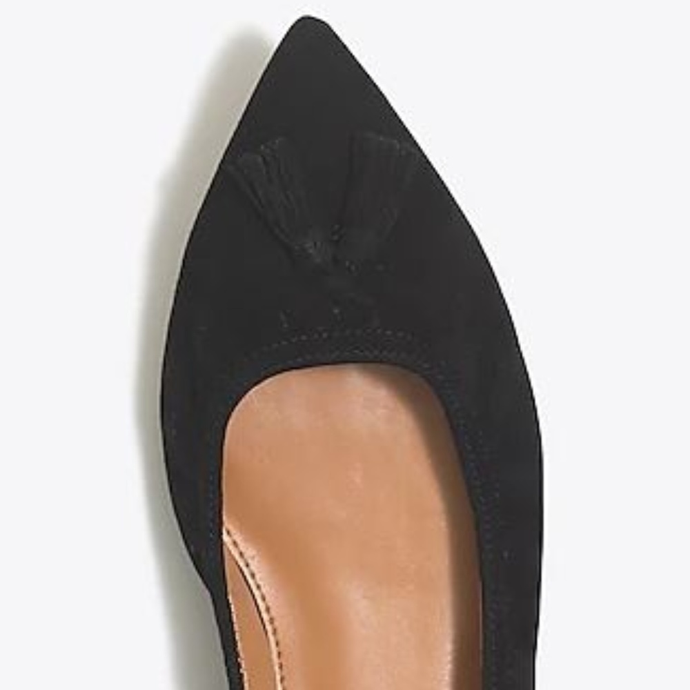 NWT J.Crew Black Suede Stretch Tassel Flats - Picture 2 of 5